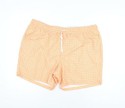 Marks and Spencer Mens Orange Geometric Polyester Bermuda Shorts Size 2XL Regular Drawstring - Swim Shorts