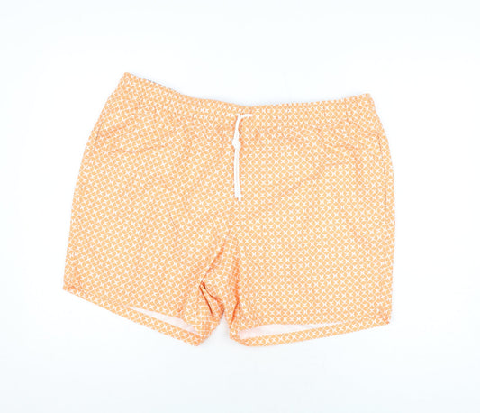 Marks and Spencer Mens Orange Geometric Polyester Bermuda Shorts Size 2XL Regular Drawstring - Swim Shorts
