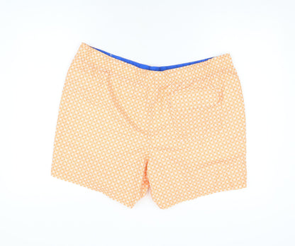 Marks and Spencer Mens Orange Geometric Polyester Bermuda Shorts Size 2XL Regular Drawstring - Swim Shorts