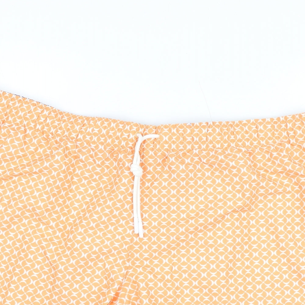 Marks and Spencer Mens Orange Geometric Polyester Bermuda Shorts Size 2XL Regular Drawstring - Swim Shorts