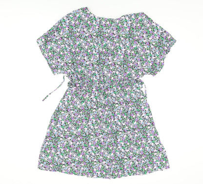 Marks and Spencer Womens Multicoloured Floral Viscose Skater Dress Size 10 V-Neck Pullover