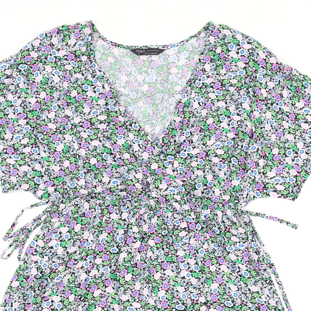 Marks and Spencer Womens Multicoloured Floral Viscose Skater Dress Size 10 V-Neck Pullover