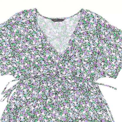 Marks and Spencer Womens Multicoloured Floral Viscose Skater Dress Size 10 V-Neck Pullover