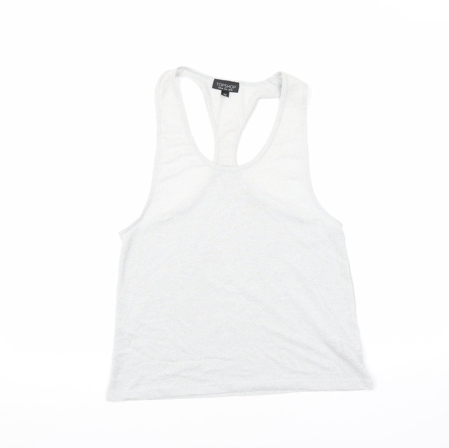 Womens UK Size 10 Topshop Silver Basic Tank