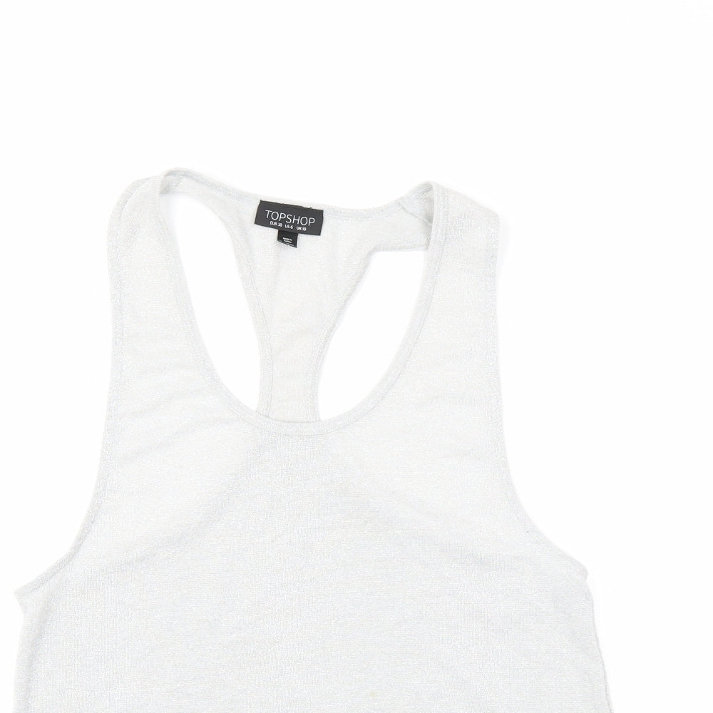 Womens UK Size 10 Topshop Silver Basic Tank