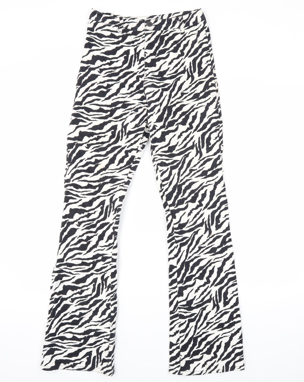 Motel Womens White Animal Print Cotton Bootcut Jeans Size XS L31 in Regular Zip - Zebra Print