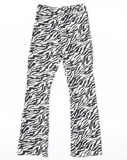 Motel Womens White Animal Print Cotton Bootcut Jeans Size XS L31 in Regular Zip - Zebra Print
