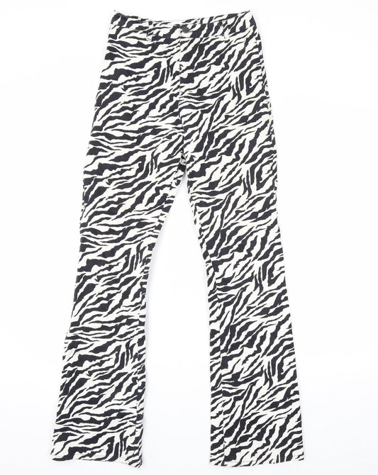 Motel Womens White Animal Print Cotton Bootcut Jeans Size XS L31 in Regular Zip - Zebra Print