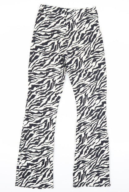 Motel Womens White Animal Print Cotton Bootcut Jeans Size XS L31 in Regular Zip - Zebra Print