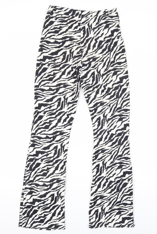 Motel Womens White Animal Print Cotton Bootcut Jeans Size XS L31 in Regular Zip - Zebra Print