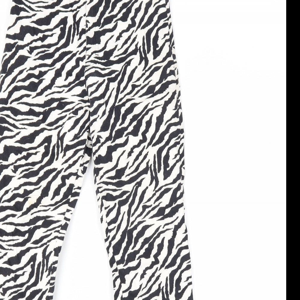 Motel Womens White Animal Print Cotton Bootcut Jeans Size XS L31 in Regular Zip - Zebra Print