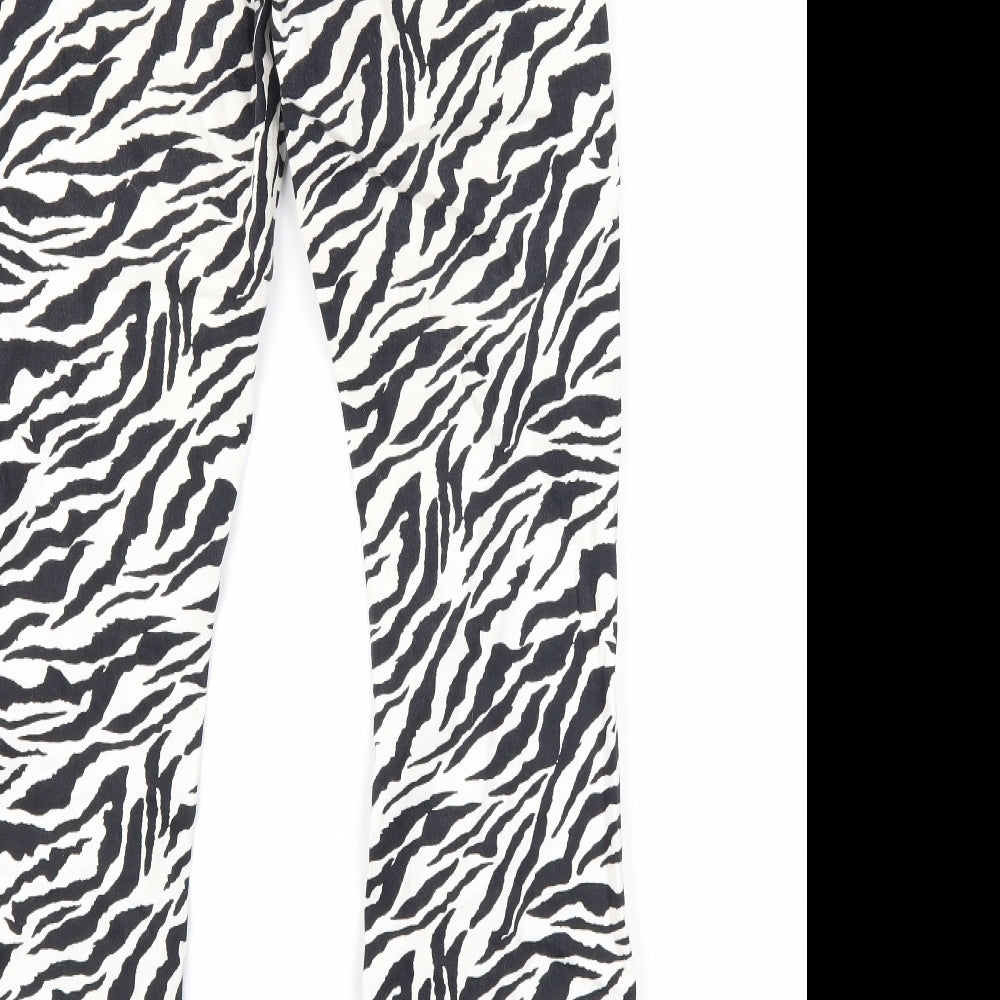 Motel Womens White Animal Print Cotton Bootcut Jeans Size XS L31 in Regular Zip - Zebra Print