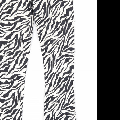 Motel Womens White Animal Print Cotton Bootcut Jeans Size XS L31 in Regular Zip - Zebra Print