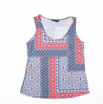 Dorothy Perkins Womens Blue Floral Polyester Basic Tank Size 14 Scoop Neck