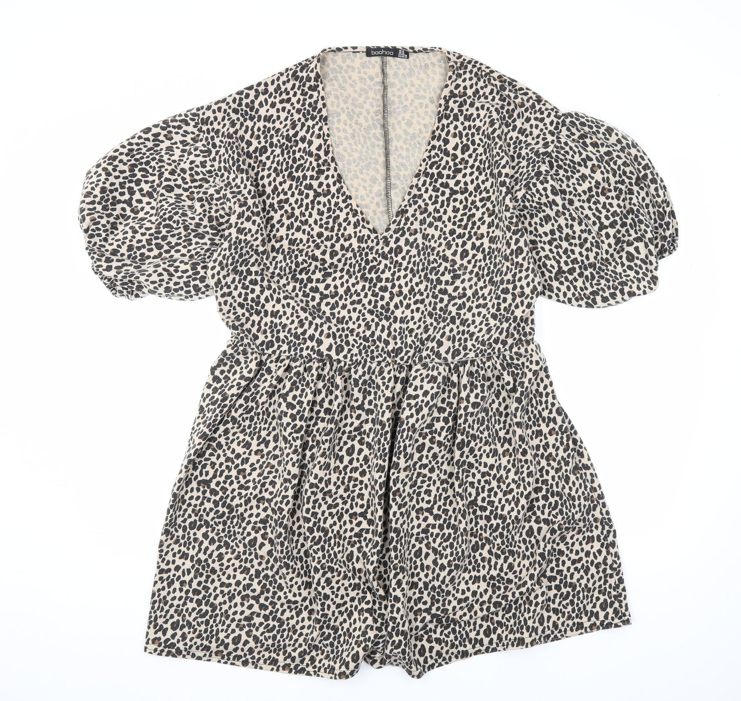 Boohoo Womens Beige Animal Print Polyester A-Line Size 18 V-Neck Pullover