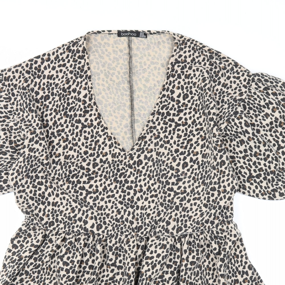 Boohoo Womens Beige Animal Print Polyester A-Line Size 18 V-Neck Pullover