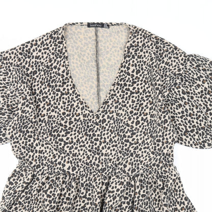 Boohoo Womens Beige Animal Print Polyester A-Line Size 18 V-Neck Pullover