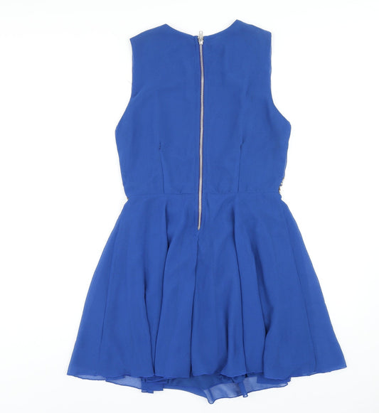TFNC Womens Blue Polyester A-Line Size M Roll Neck Zip - Beaded Neckline