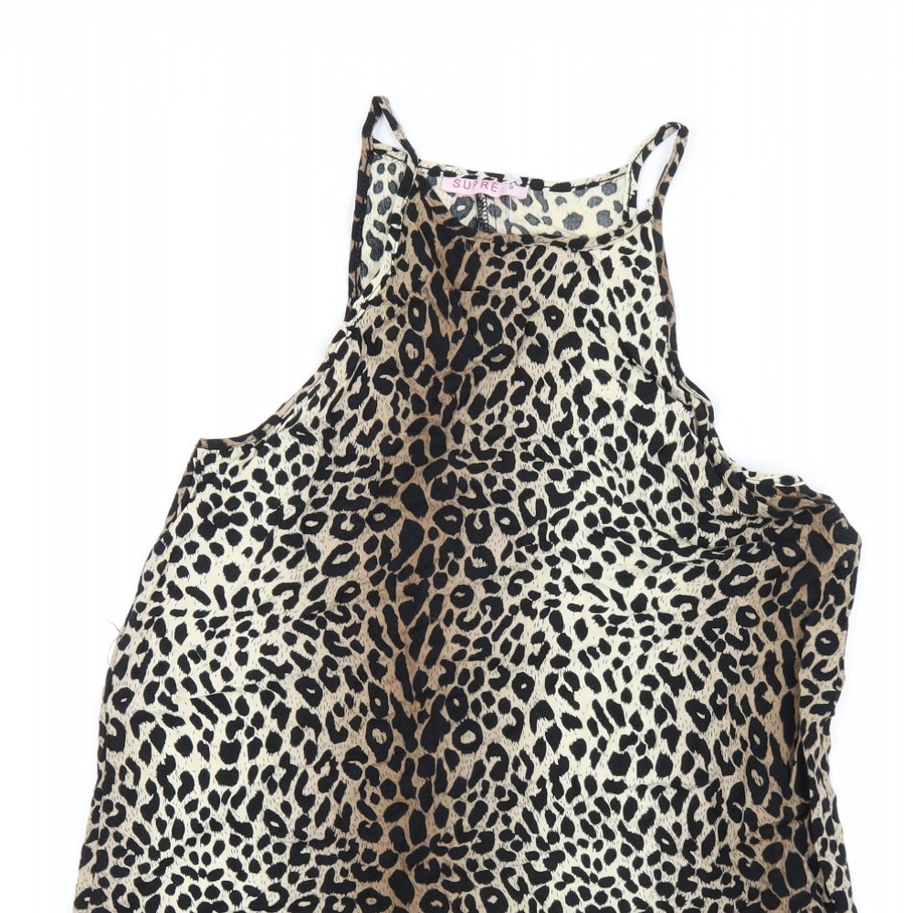 Supre Womens Brown Animal Print Viscose Trapeze & Swing Size S Round Neck Pullover
