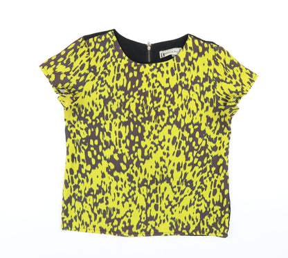 Womens UK Size 8 Hearts & Bows Yellow Basic T-Shirt