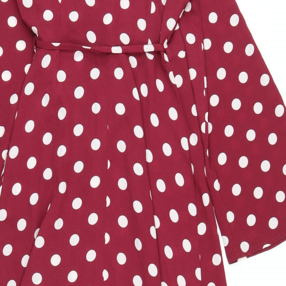 New Look Womens Purple Polka Dot Polyester Wrap Dress Size 8 V-Neck Tie