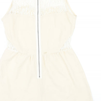 Boohoo Womens Beige Polyester Playsuit One-Piece Size 8 Zip - Lace Detail