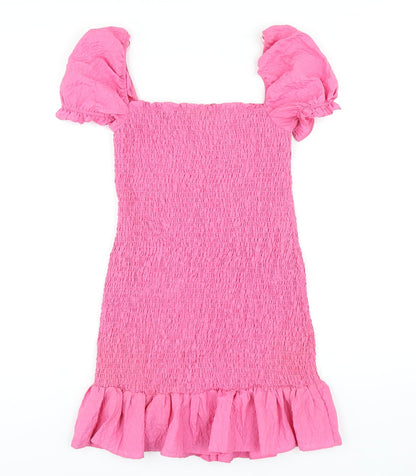 Zara Womens Pink Polyester Bodycon Size S Square Neck Pullover