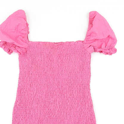 Zara Womens Pink Polyester Bodycon Size S Square Neck Pullover