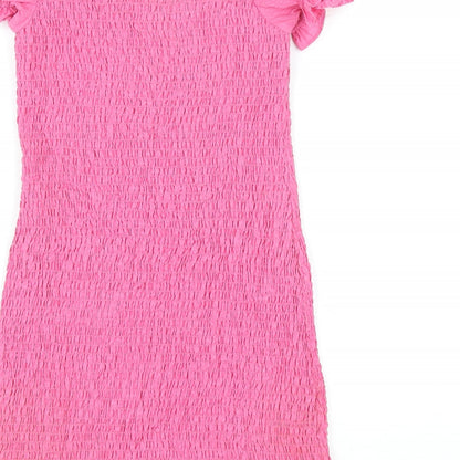 Zara Womens Pink Polyester Bodycon Size S Square Neck Pullover