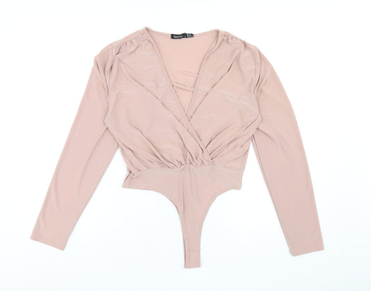 Boohoo Womens Pink Polyester Bodysuit One-Piece Size 14 Pullover