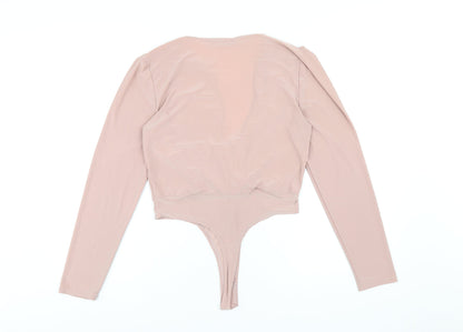 Boohoo Womens Pink Polyester Bodysuit One-Piece Size 14 Pullover