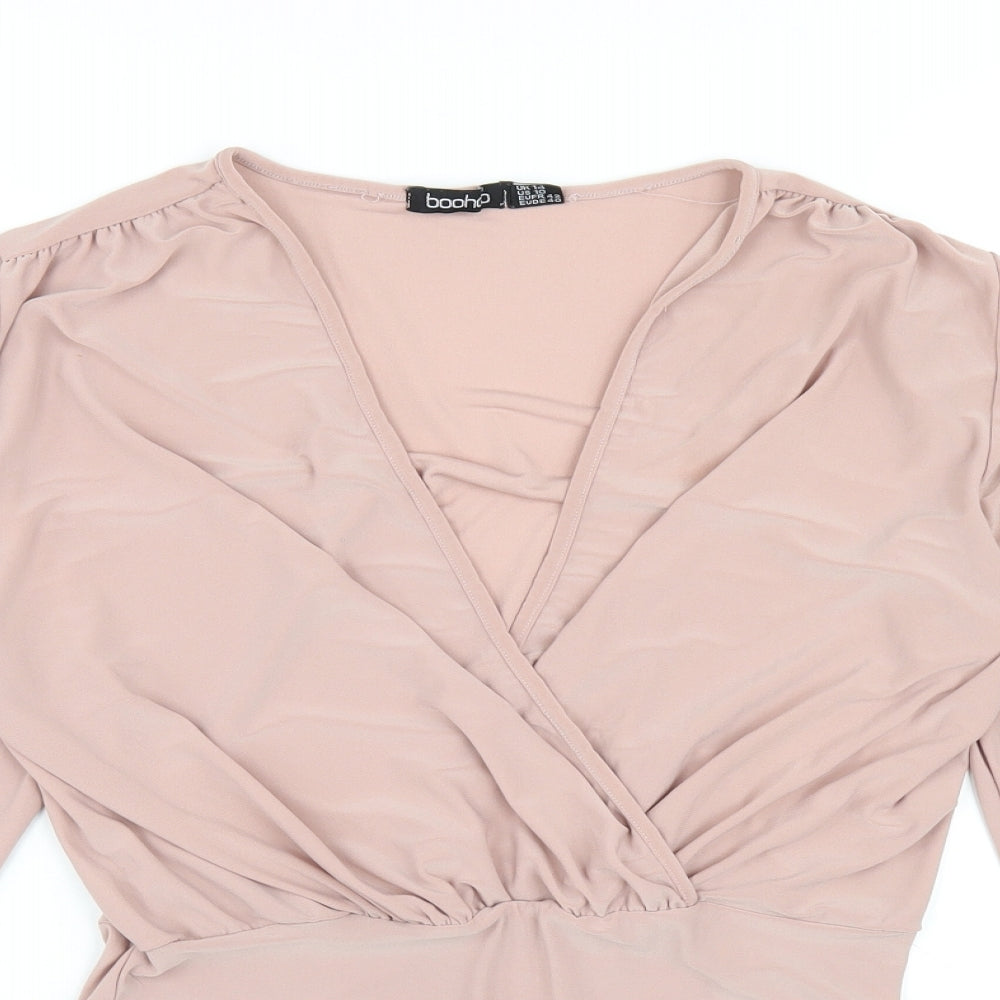 Boohoo Womens Pink Polyester Bodysuit One-Piece Size 14 Pullover