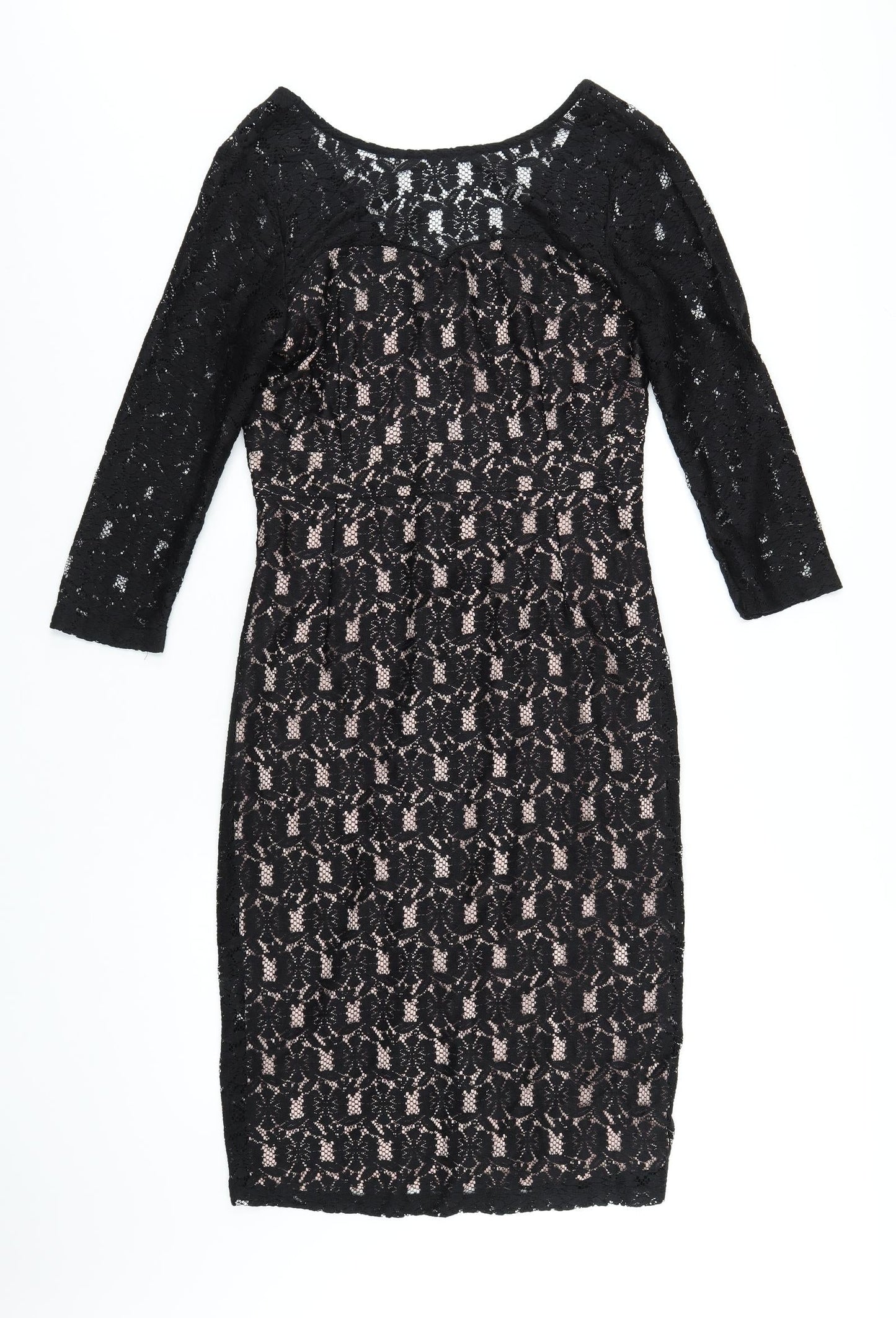 Dorothy Perkins Womens Black Polyester Pencil Dress Size 14 Round Neck Zip