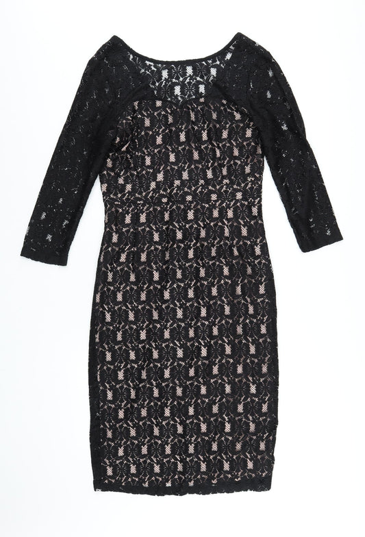 Dorothy Perkins Womens Black Polyester Pencil Dress Size 14 Round Neck Zip