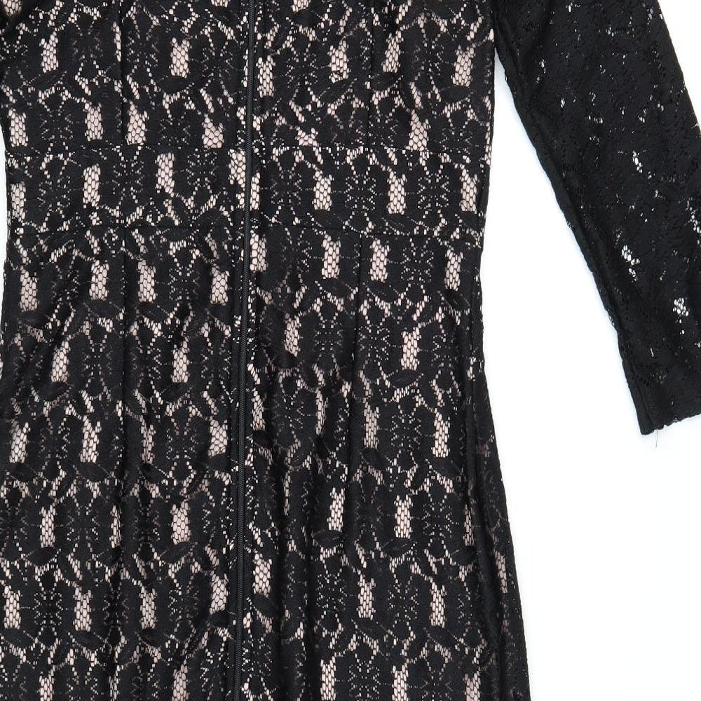 Dorothy Perkins Womens Black Polyester Pencil Dress Size 14 Round Neck Zip