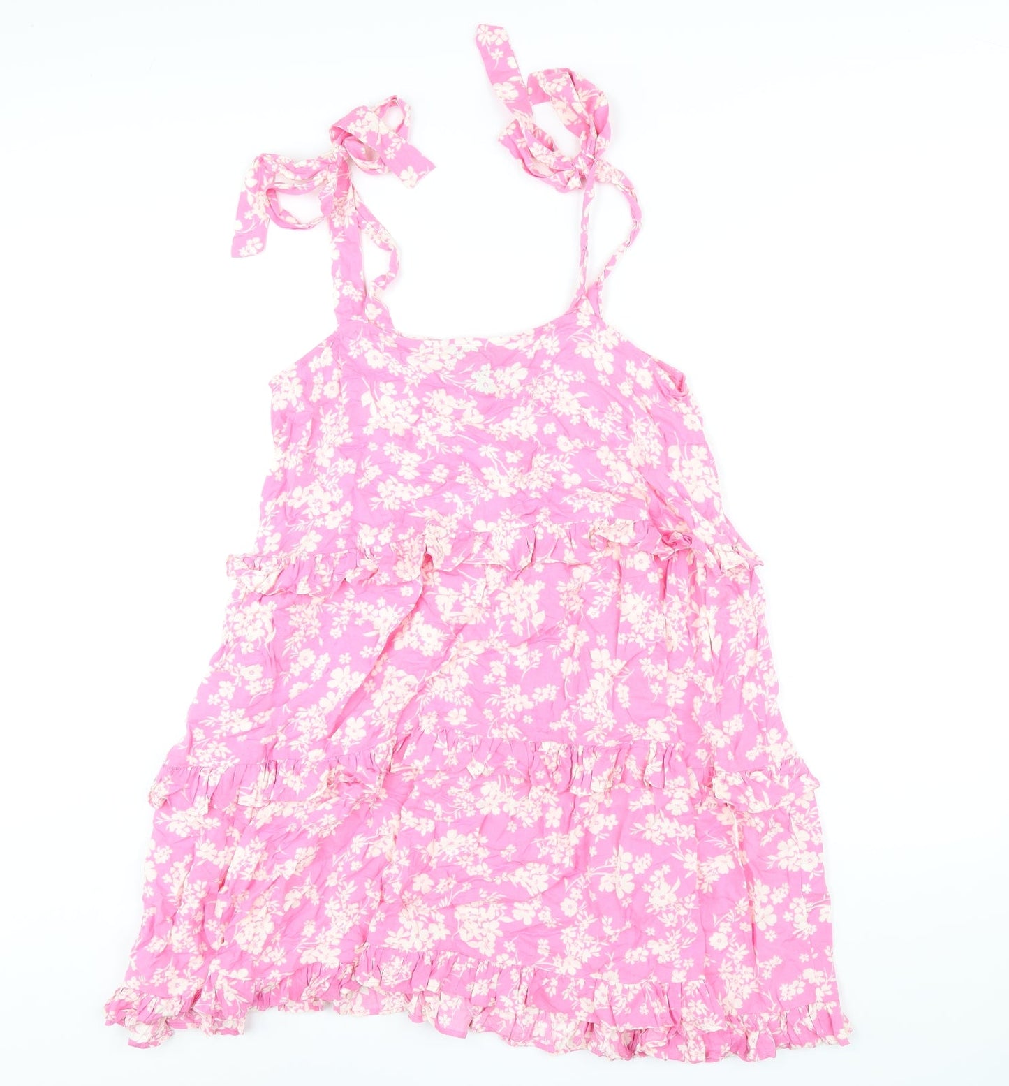 New Look Womens Pink Floral Viscose A-Line Size 10 Square Neck Pullover