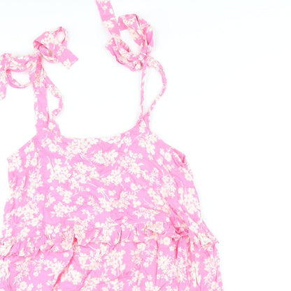 New Look Womens Pink Floral Viscose A-Line Size 10 Square Neck Pullover