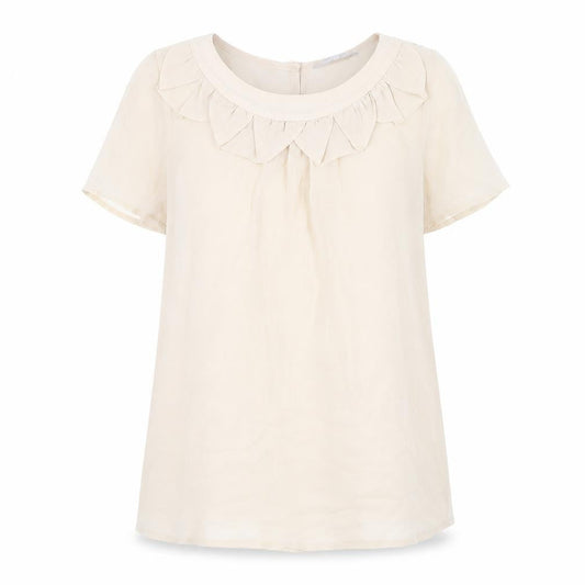 Front view of Red Herring women’s beige polyester basic t-shirt, size UK 12, scoop neck