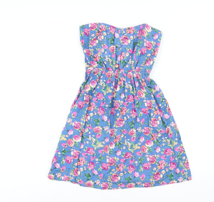 Hearts & Bows Womens Blue Floral Cotton Mini Size M Sweetheart Pullover