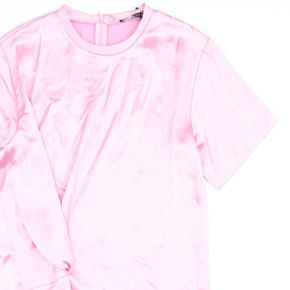 Zara Womens Pink Polyester T-Shirt Dress Size L Round Neck Zip