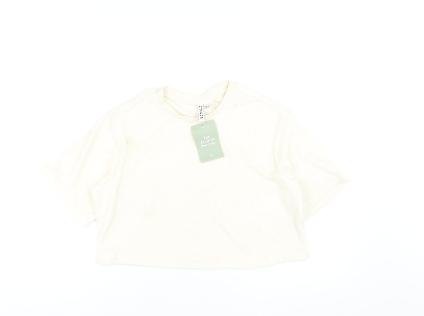 Womens UK Size XS H&M Ivory Cropped T-Shirt