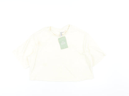 Womens UK Size XS H&M Ivory Cropped T-Shirt