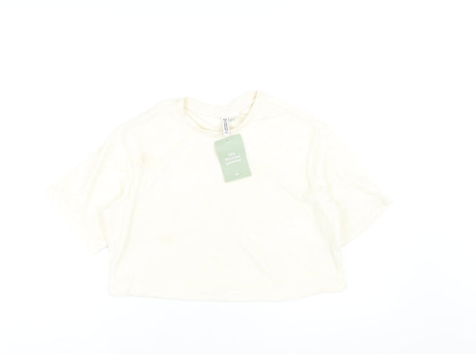 Womens UK Size XS H&M Ivory Cropped T-Shirt