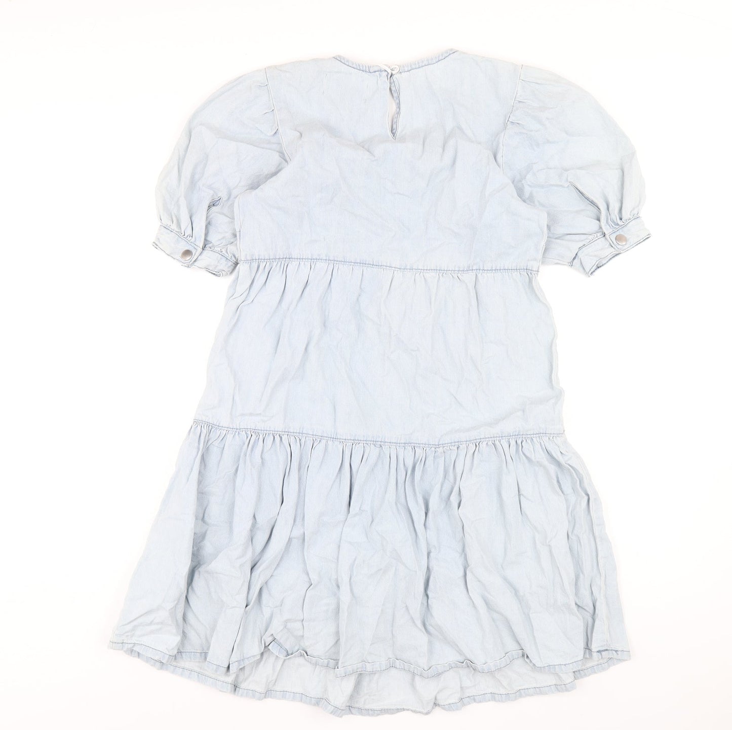 New Look Womens Blue Cotton Trapeze & Swing Size 8 Round Neck Button
