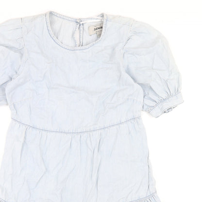 New Look Womens Blue Cotton Trapeze & Swing Size 8 Round Neck Button