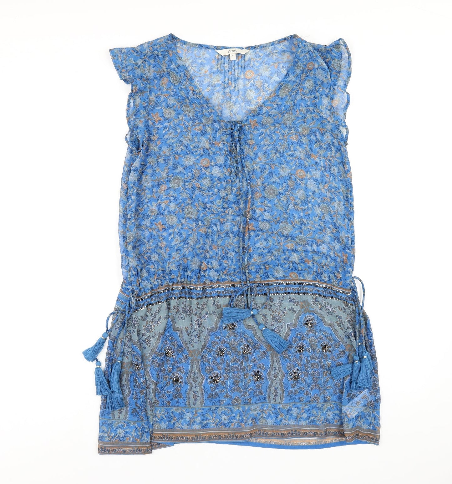 NEXT Womens Blue Geometric Polyester A-Line Size 6 V-Neck Pullover