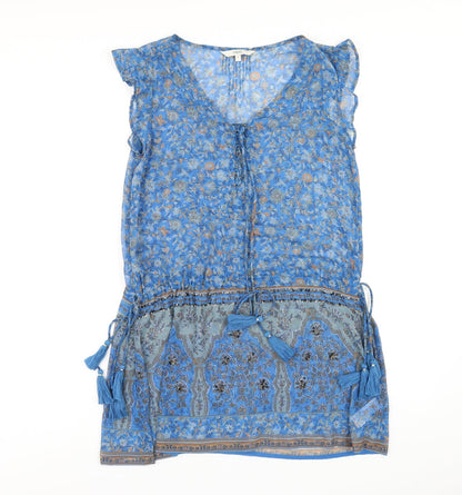 NEXT Womens Blue Geometric Polyester A-Line Size 6 V-Neck Pullover