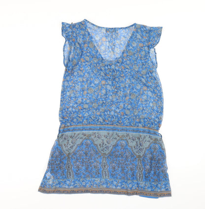 NEXT Womens Blue Geometric Polyester A-Line Size 6 V-Neck Pullover