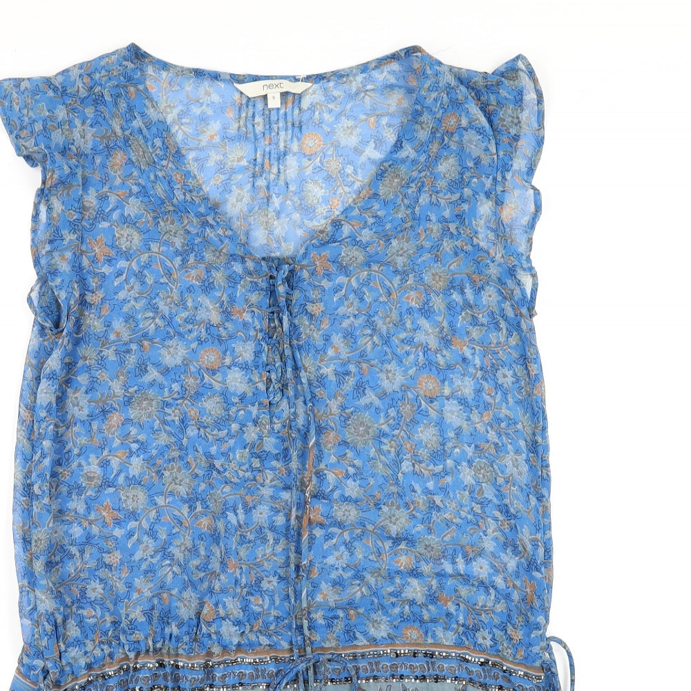 NEXT Womens Blue Geometric Polyester A-Line Size 6 V-Neck Pullover