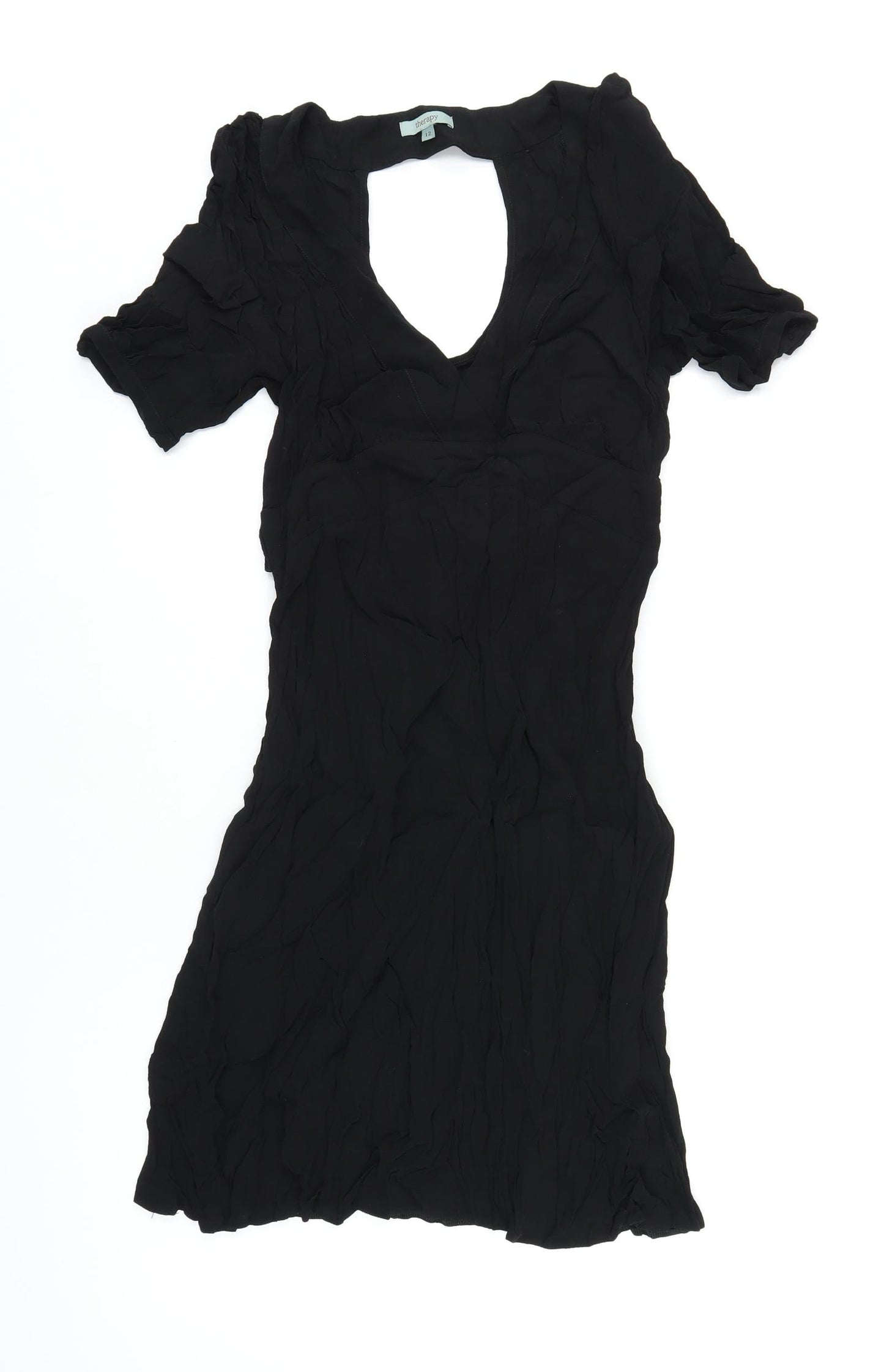 Therapy Womens Black Viscose A-Line Size 12 V-Neck Zip